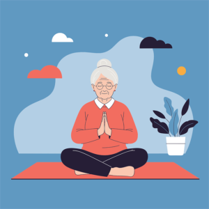 dessin senior en position de yoga
